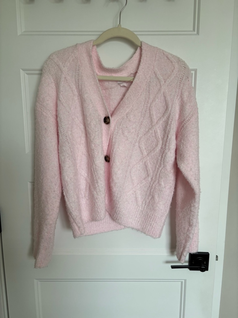 Auden Soft Pink V-Neck Cable Cardigan
